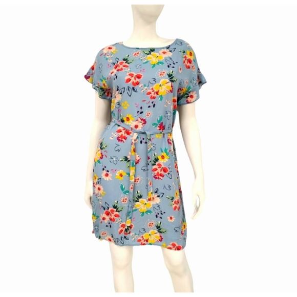 Beach Lunch Lounge Blue Floral Shift Dress Small - Picture 3 of 5